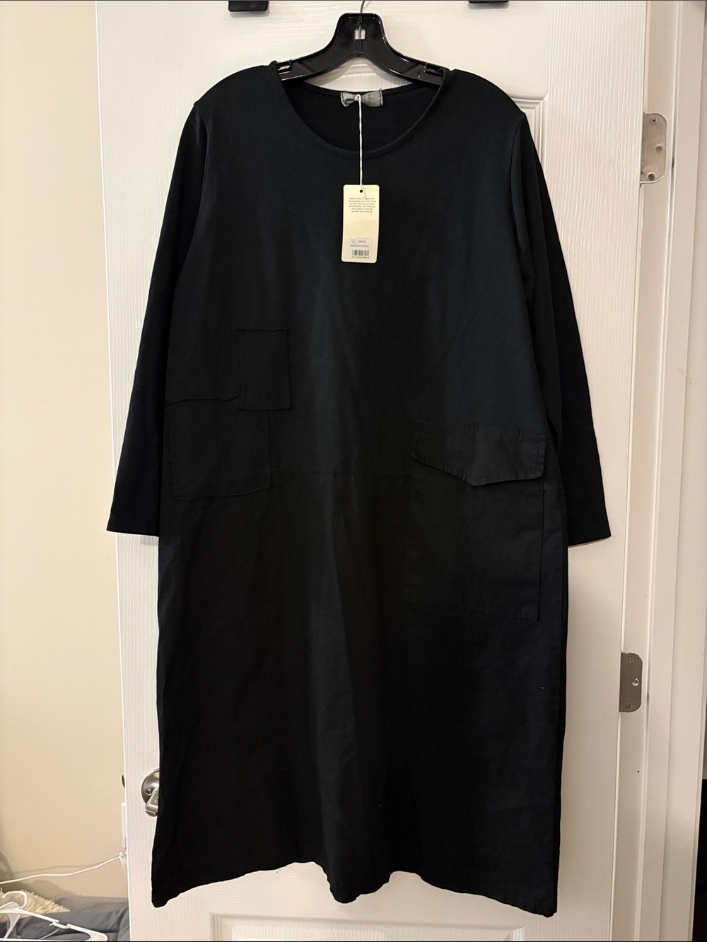 SAGA Made in Italy Dress Black Layered Balloon Pockets Lagenlook Linen Boho